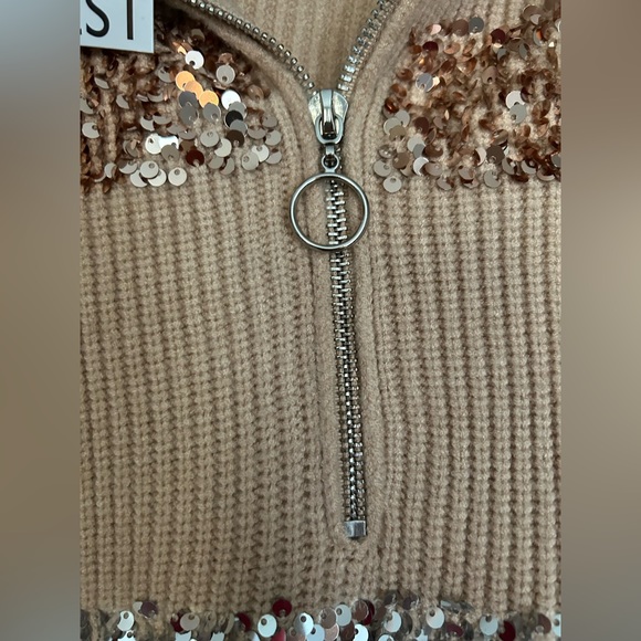 NWT Nine West Tan Sparkly Half Zip Sweater Pullover - Picture 5 of 8